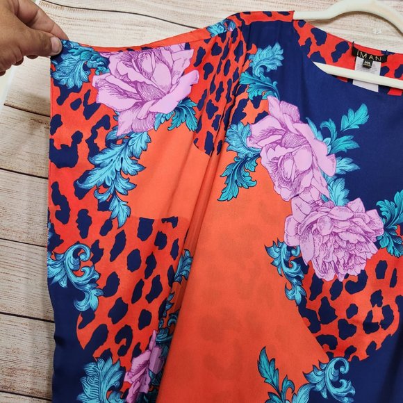 IMAN Global Chic Reversible Printed Poncho Top Floral Leopard Print Women's M/L - Picture 4 of 16